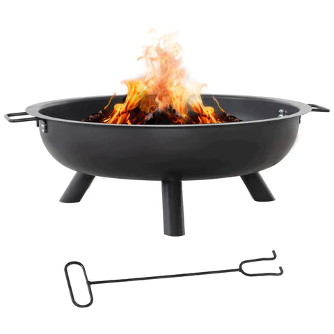 Rootz Fire Bowl - Fire Pit with Poker Round - Fire Pit for Garden Camping BBQ - Steel - Black - 79 x 69 x 25.5 cm