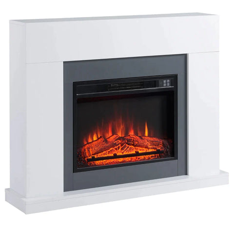 Rootz LED Electric Fireplace - Free-standing Fireplace - With Flame Effect - 1800/2000W Interior Heating - With Wooden Frame - Decorative Fireplac - MDF - White - 113 x 26.6 x 87.5 cm