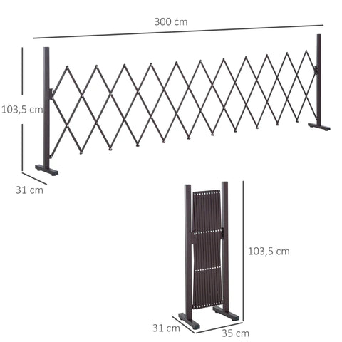 Rootz Scissor Gate - Barrier Scissor - Barrier Extendable - Fence - Expanding Trellis Fence - Brown - L300 x W31 x H103.5 cm