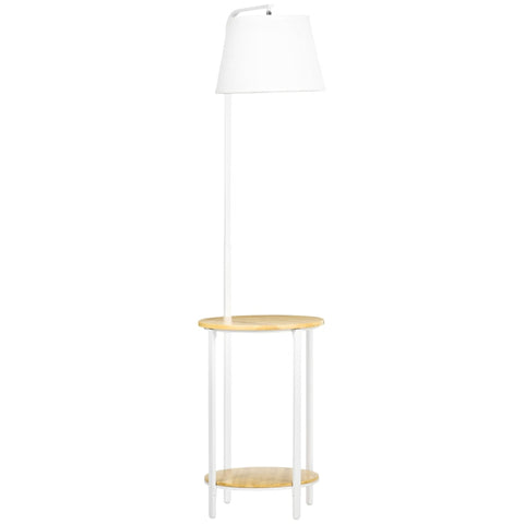 Rootz Floor Lamp With 2 Shelves -  Table Lamps - Foot Switch - 40 W. E 27 - Modern Design - Bamboo - Natural + White - 43L x 39.5W x 162H cm