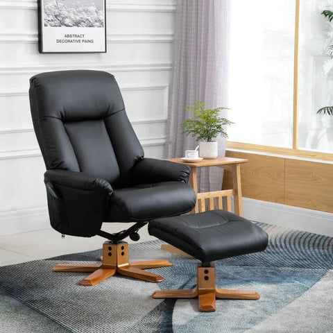 Rootz Massage Chair - Footstool - Relaxation Chair - 5 Modes - 2 Intensity Levels - 1 Side Pocket - Faux Leather - Black - 78L x 80W x 108H cm