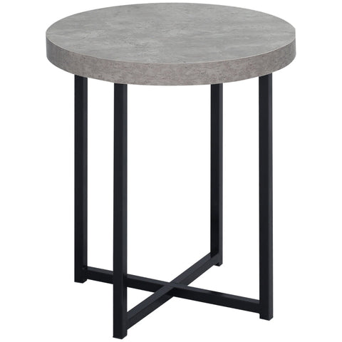 Rootz Side Table - Coffee Table - Round - Cement Look - Metal Frame - Living Room - Bedroom - Black - 48 x 48 x 56.5cm