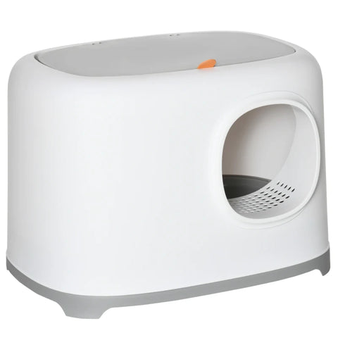 Rootz Cat Litter Box - With Hood For Cats - Up To 5 Kg - Litter Box With Lid - Mesh Base - Plastic - White - 55 x 40 x 39 cm