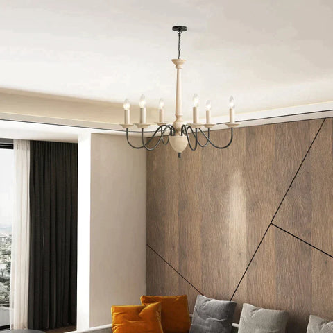 Rootz Chandelier - Hanging Lamp - 6 Lights - Pendant Light - Pendant Light With Glass - Steel - Black/Wood - 60 x 60 x 105 cm