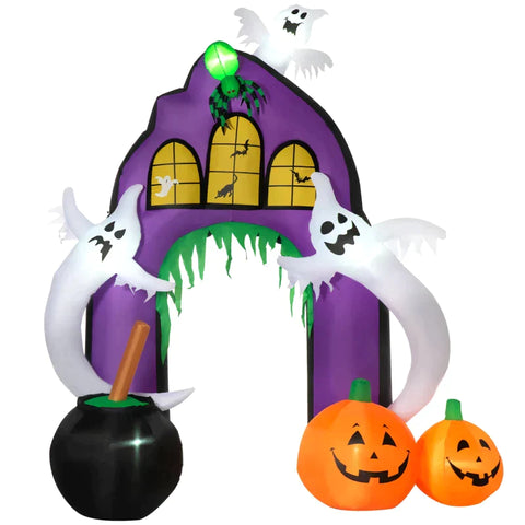 Rootz Ghost Arch - Inflatable Archway - Halloween Decoration With Fan - Tension Rope - Sandbag - Violet - 2.40 x 1.30 x 2.80 m