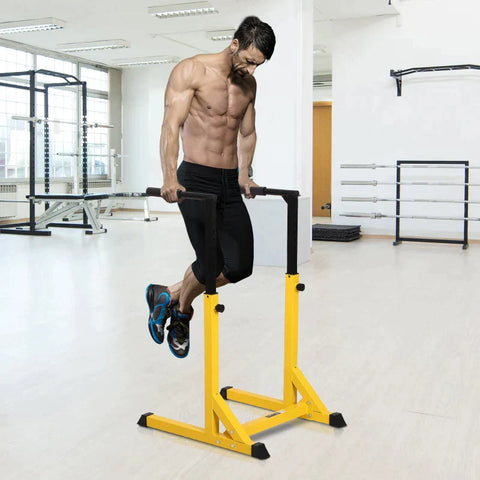 Rootz Pull-up Bar - Dip Station - Adjustable Parallel Bar - Pull Up Power Tower - Yellow/ Black - 66cm x 75cm x 119cm