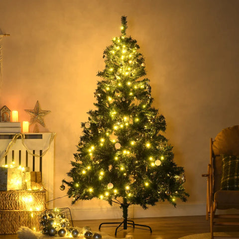 Rootz Christmas Tree - Artificial Christmas Tree - Decorated Christmas Tree - Artificial Tree With  LED Light - Christmas Tree Including Stand - Green