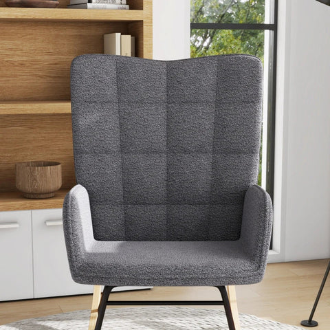 Rootz  Rocking Chair - Retro Solid Wood - Relaxing Chair - Beech Wood - Soft Padding - Elegant Design - Steel - Dark Gray - 71L x 92W x 101H cm