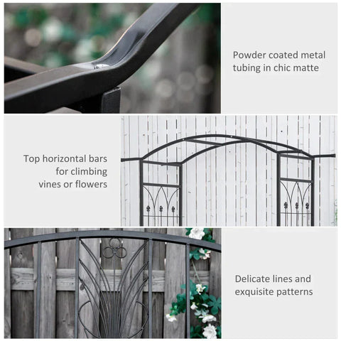 Rootz Plant Arch With Bench - 2-seater Bench - Garden Arched Roof - Flower Climber - Metal - Black - 154 x 60 x 205 cm