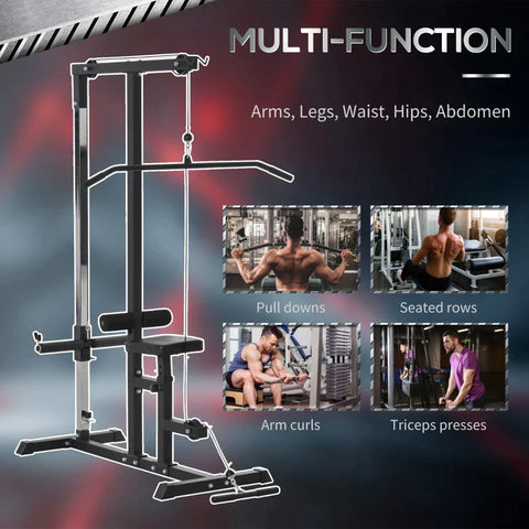 Rootz Multi-gym With Pulley - Adjustable Seat And Multiple Cable - Training Device For At Home - Fitness - Steel - Black - 107 x 120 x 190 cm