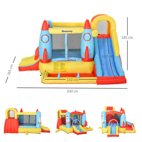Rootz Bouncy Castle - Blower Water Play - Center Slide - 4 Children Xxl - Jumping Castle - 3-10 Years Children - Outdoor Water Park - Red + Blue + Yellow -  330 x 265 x 185 cm