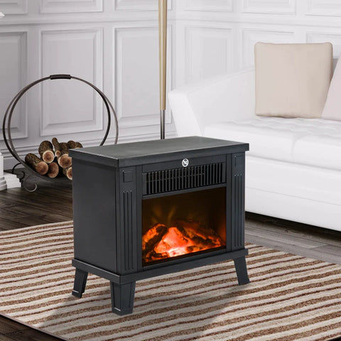 Rootz Electric Fireplace - Electric Fireplace Heater - Stove Standing Fireplace - Modern Electric Fireplace - With Flame Effect - 600/1200W - Black - 34x17x31 cm