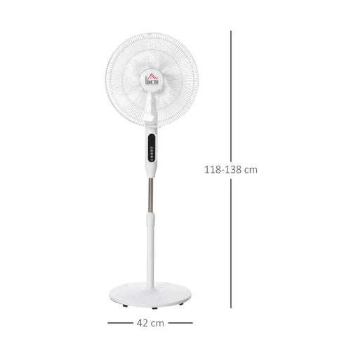 Rootz Pedestal Fan - Timer Fan With Remote Control - Height-adjustable Fan - 3 Speed Levels - Steel - White