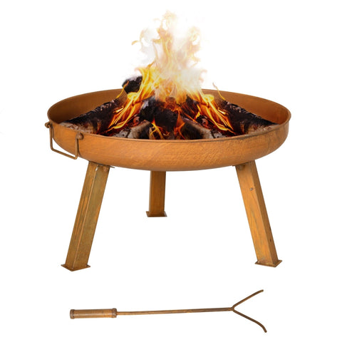 Rootz Fire Bowl - Fire Bowl with Pokers Cast - Iron Fire Pit - Rust Brown - 71cm x 60cm x 36cm