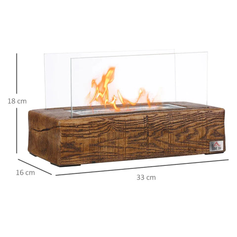 Rootz Ethanol Table Fireplace - 0.15 L Burning Time 45 Min - Concrete - Tempered Glass - Natural - 33L x 16W x 18H cm
