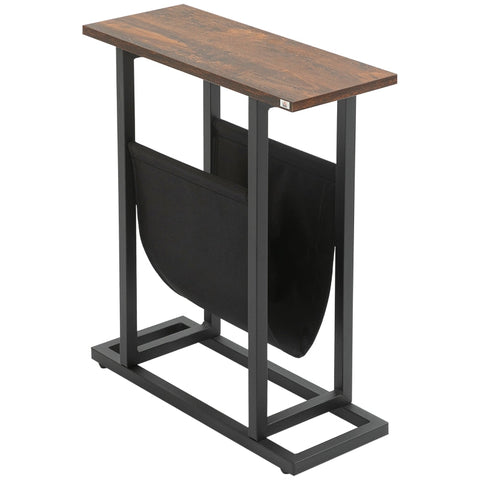 Rootz Side Table - Bedside Table - Coffee Table - Narrow Design - With Fabric Bag - Steel - Dark Brown + Black - 49 x 19 x 55cm