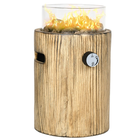 Rootz Table Fire Pit - Portable Gas Fire Bowl - Gas Fire Bowl - Fire Pit - With Lava Stones Fire - Stone - Natural Wood Color - Ø21.5 x 34.5H cm