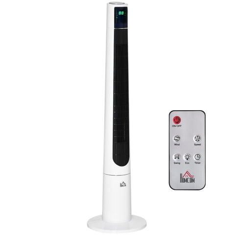 Rootz Tower Fan with Remote Control - Floor Fan - 3 Modes 3 Levels and Speeds Fan - LED Display - White - 32cm x 32cm x 118.2cm