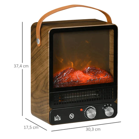 Rootz Electric Fireplace - Fireplace - Realistic Fire - Walnut Look Fireplace - 2 Heating Modes - Up To 50° C - Overheating Protection - Dark Walnut/Black - 30.3 x 17.5 x 37.4 cm