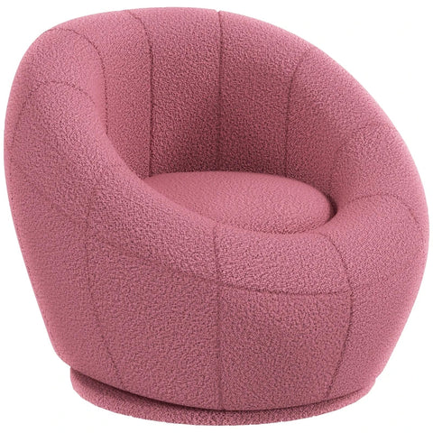 Rootz Single Sofas - Accent Chair - Round Design -  Plush Swivel Chair - Modern Charm - Solid Wooden Frame - Pink - 60L x 56W x 48H cm