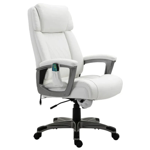 Rootz Massage Office Chair - 6-point Massage Swivel Chair - Ergonomic Chair - Made Of Faux Leather - With Curved Headrest And Armrest - White - 70 x 76.5 x 114-124 cm