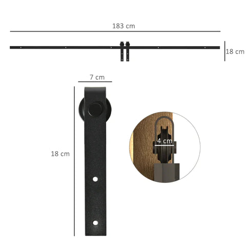 Rootz Sliding Door Set - Sliding Door System - Running Rail - Wooden Sliding Door Accessories - Carbon Steel - Black - 183 cm x 0.6 cm x 18 cm