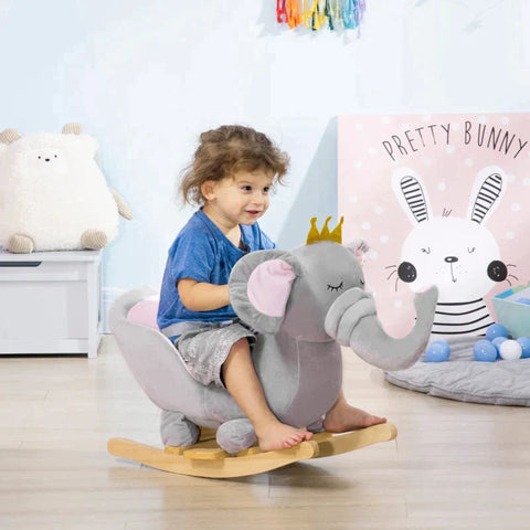 Rootz Kids Rocking Elephant - Rocking Elephant - Safety Belt - Padded Saddle - Sound Function - Gray/Pink - 60 cm x 33 cm x 45 cm