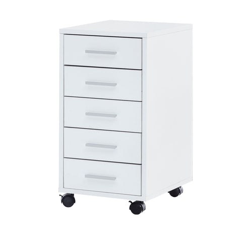 Rootz Roll Container - Wooden Drawer Cabinet for Desk - Office Cabinet with 5 Drawers - Small Stand Container with Rollers - White - 33 x 63 x 38 cm