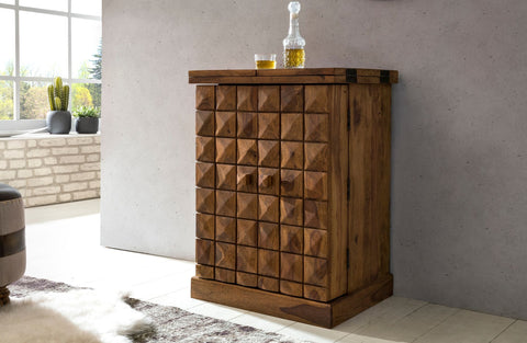 Rootz Bar Cabinet - Sheesham - Hardwood Wine Storage - Showcase with Foldable Design - Country-Style Bar