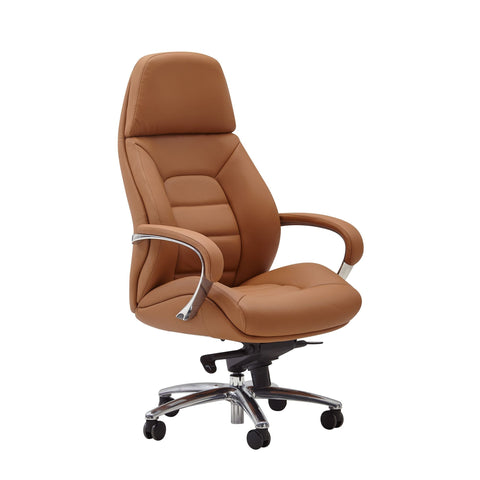 Rootz  Executive Chair - Caramel Leather Designer - Office Chair Cover - Up to 120kg - XXL Design - Height-Adjustable - Ergonomic Swivel Chair with Armrests & High Backrest - Rocker Function