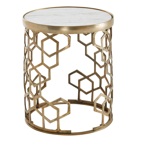 Rootz White Marble Side Table - Gold Metal Design - Round Small Coffee Table - Modern Living Room Table - High Coffee Table - 46x46x55 cm