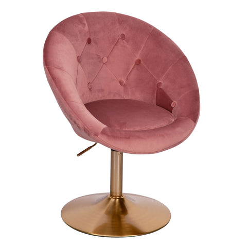 Rootz Swivel Chair - Pink Velvet and Gold Design - Upholstered Club Armchair with Backrest - Lounge Cocktail Armchair with Fabric Cover