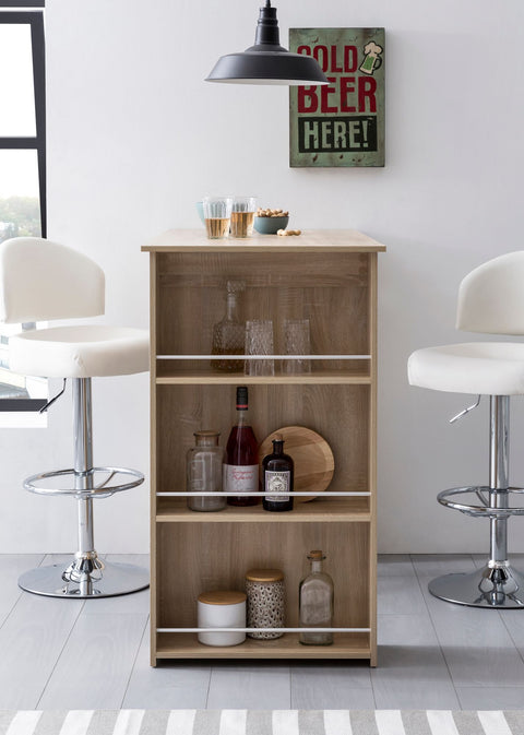 Rootz Bar Table - Sonoma - Wooden Kitchen Table with Integrated Shelf - 120x107.5x60cm
