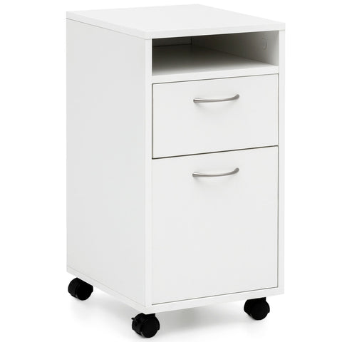 Rootz Roll Container - Modern Rolling Chest of Drawers - Office Container with Door - Small Desk Cabinet on Wheels - White - 33x63x38 cm