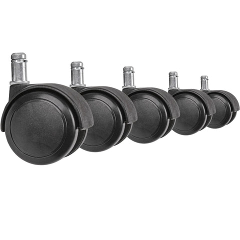 Rootz Black Castors - Set of 5 Premium - 11mm Pin - 50mm Diameter - Ideal for Hard Floors