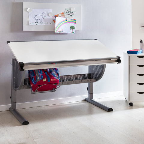 Rootz Wood Desk - Gray-White - Design Children's Tilt-Adjustable Student Desk - Height Adjustable Children's Desk