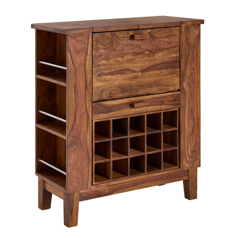 Rootz Wine Bar - Wine Cabinet with Bottle Storage - Modern Country House Bar - Sheesham Solid Wood - 88x102x40 cm