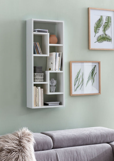 Rootz Wall Shelf - Modern Design Hanging Shelf - Floating Wooden Wall Shelf - Narrow Bookshelf - High Decorative Floating Shelf -  White - 36x90x13.5cm