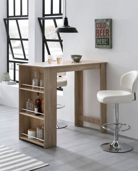 Rootz Bar Table - Sonoma - Wooden Kitchen Table with Integrated Shelf - 120x107.5x60cm