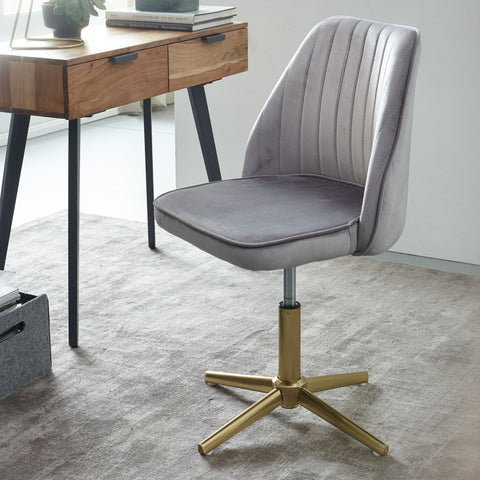 Rootz Swivel Desk Chair with Backrest - Height Adjustable Shell Chair - Rotatable Home Office Chair - Gray Velvet Design - 120 kg Capacity