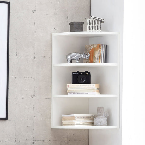Rootz Corner Shelf - Wooden Wall Shelf for Corners - High Wall Mounted Shelf - Modern Design Decorative Shelf - White - 30x60x30cm