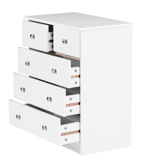 Rootz Chest Cabinet - White - Sideboard with 5 Drawers - Stylish Storage Solution - 60 x 70 x 35 cm