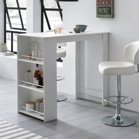 Rootz Bar Table - Wooden Kitchen Table with Integrated Shelf - White - 120x107.5x60cm
