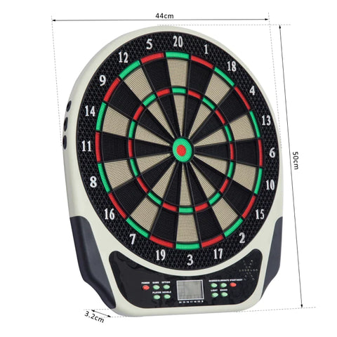 Rootz Electronic Dart Board - Dart Board - Dart Board Set - With LCD Display - 6 Darts - 24 Dart Heads - For 8 Players - Plastic - Black - 44L x 50W x 3.2T cm