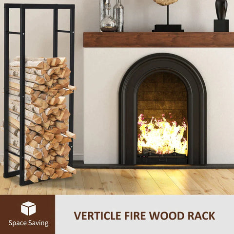 Rootz Firewood Rack - Firewood Stand - Firewood Shelf - Firewood Holder - Steel - Black - L40 x W25 x H150 cm