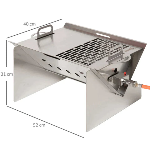 Rootz Table Grill - Gas Grill - Bbq Grill - Camping Grill With Grill Net - Small Outdoor Table Gas Grill - Removable - Stainless Steel - Silver - 52 x 40 x 31 cm