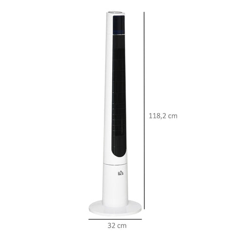 Rootz Tower Fan with Remote Control - Floor Fan - 3 Modes 3 Levels and Speeds Fan - LED Display - White - 32cm x 32cm x 118.2cm