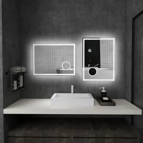 Rootz LED Bathroom Mirror - 3X Magnifying Mirror - Dimming Lighted - Vanity Mirror - 3 Colour Front - Backlit - Smart Touch - Anti-Fog - Horizontal+Vertical - Silver+White - 80x60cm