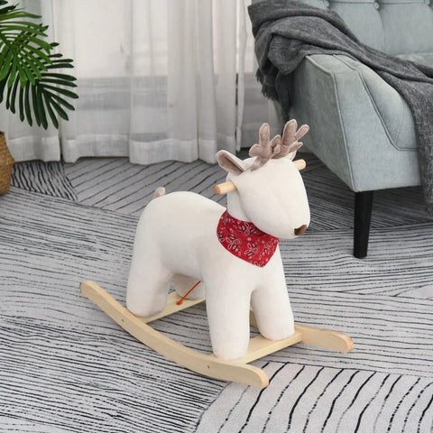 Rootz Children's Rocking Horse - Baby Rocking Animal Deer with Animal - Sounds Toy - Handles - for 36-72 Months - Plush - White - 68 x 29 x 58 cm