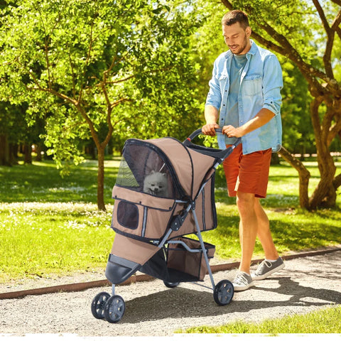 Rootz Dog Cart - Dog Buggy - Dog Trolley -  Trolley Pet - Pet Travel Stroller - Puppy Jogger Carrier - Coffee Brown - 75x45x97 cm